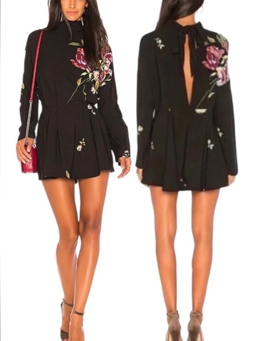 Free People Gemma Embroidered Open Tie-Back Tunic Dress in Black
Medium NWT
